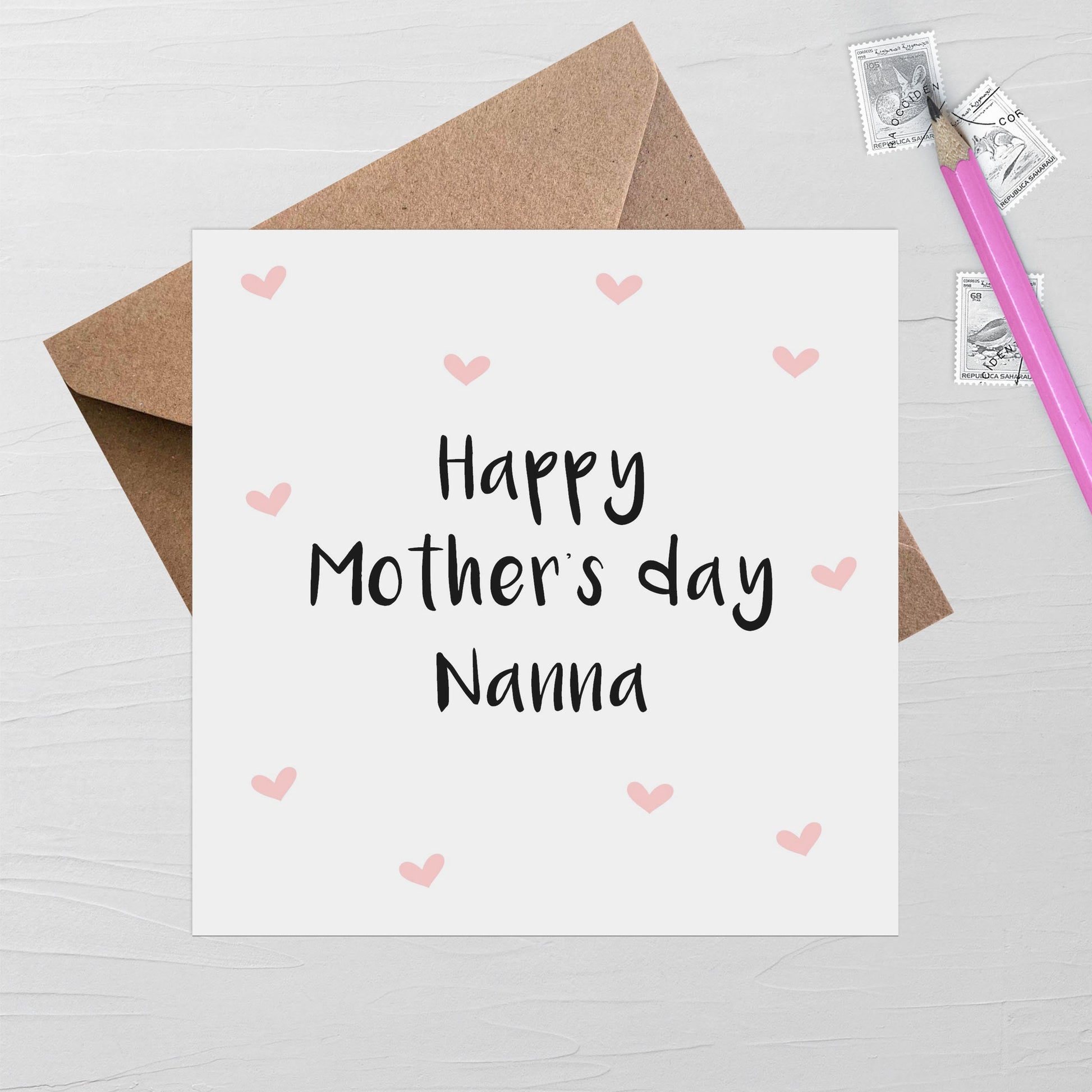 Happy Mother's Day Nanna, Pink Heart Card