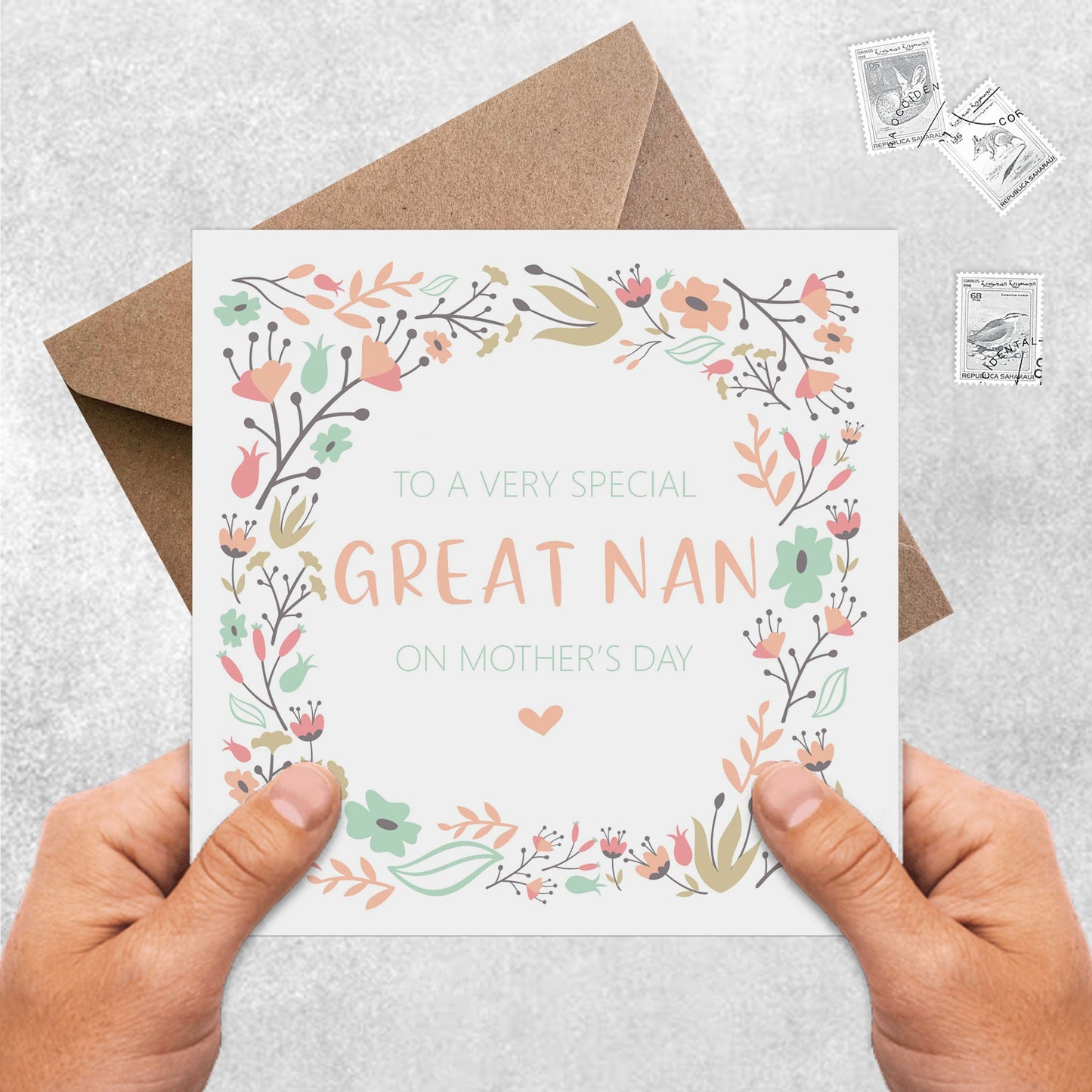 Great Nan Mother's Day Card, Peach Floral