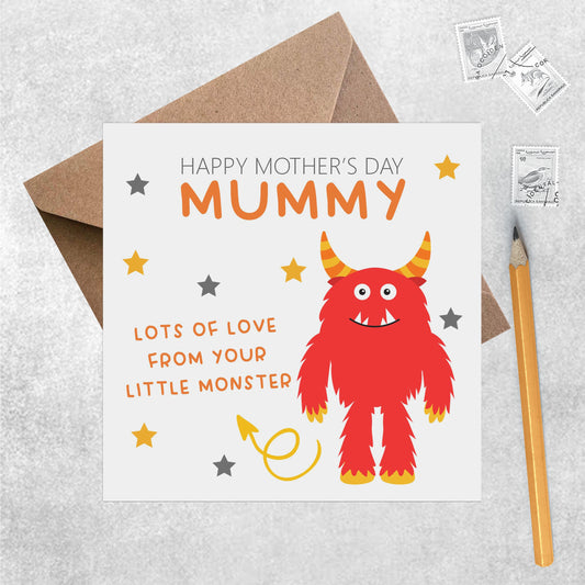 Mummy From You Little Monster, Mother's Day Card - Red Monster