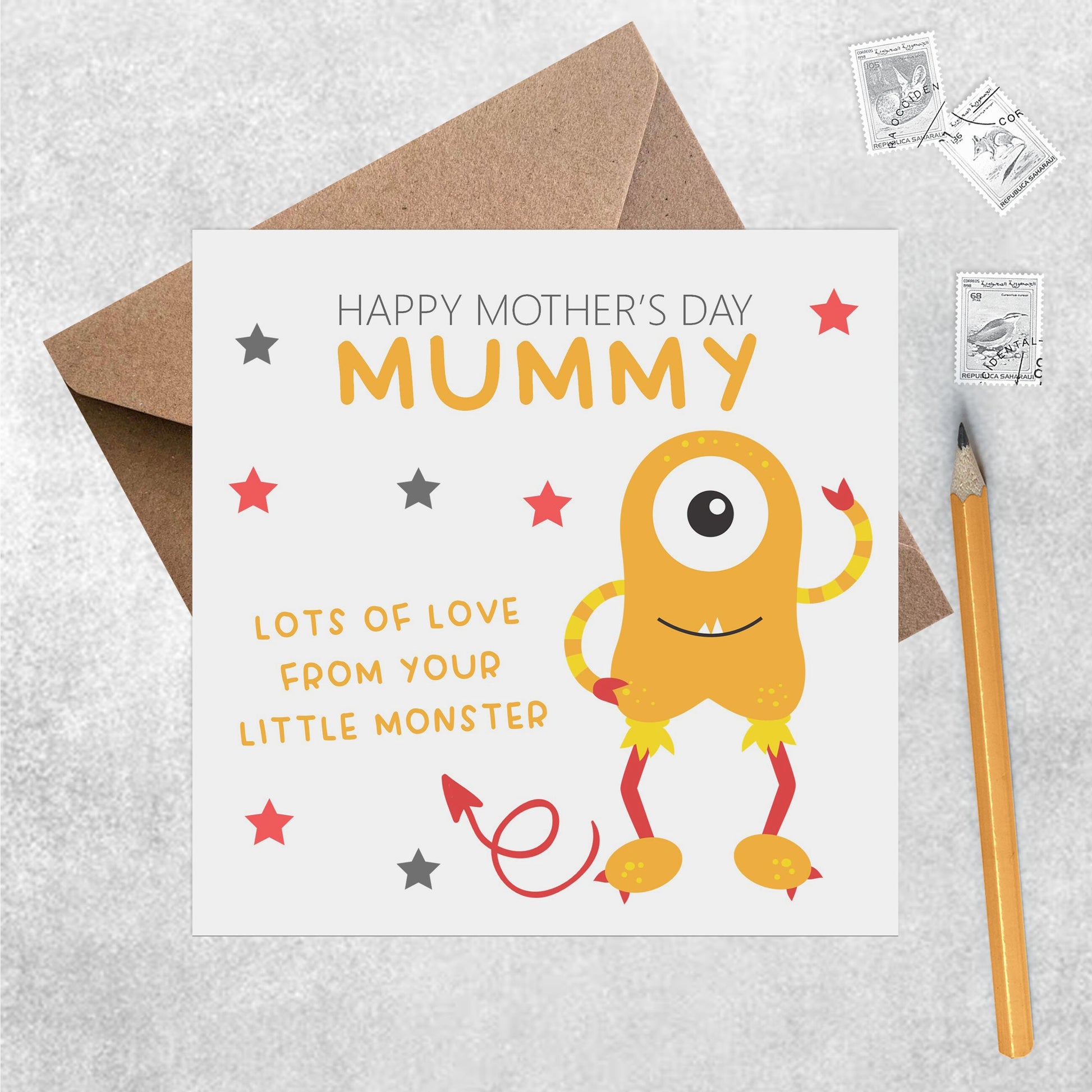 Mummy From Your Little Monster, Mother's Day Card - Yellow Monster