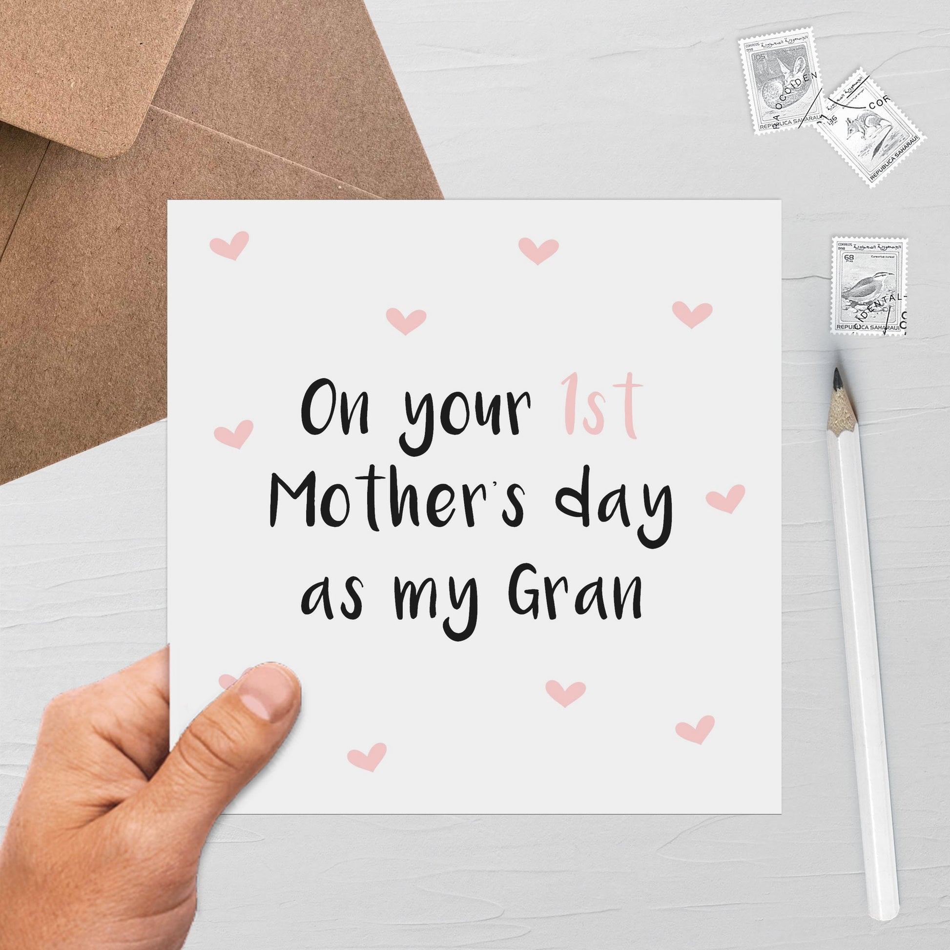 Happy Mother's Day Gran, Pink Heart Card