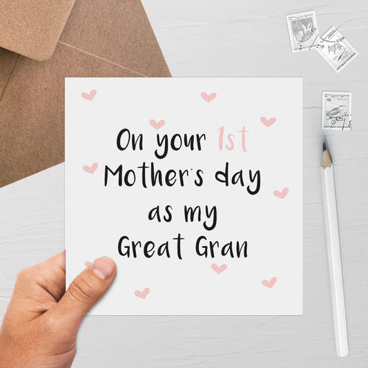 On Your 1st Mother's Day As My Great Gran, Cute Mother's Day Card