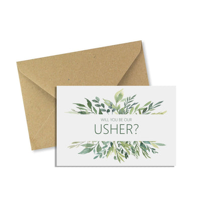Will You Be Our Usher? A6 Greenery Wedding Proposal Card With Kraft Envelope