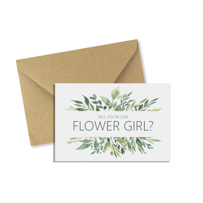 Will You Be My Flower Girl? A6 Greenery Wedding Proposal Card With Kraft Envelope