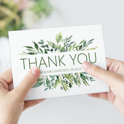 Personalised Thank You Cards, Greenery A6 With Kraft Envelope, Pack Of 10