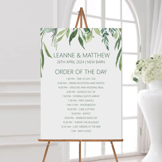 Greenery Order Of The Day Sign - 4 Sizes Available