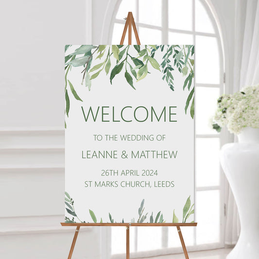 Greenery Welcome To The Wedding Of Sign - 5 Sizes Available