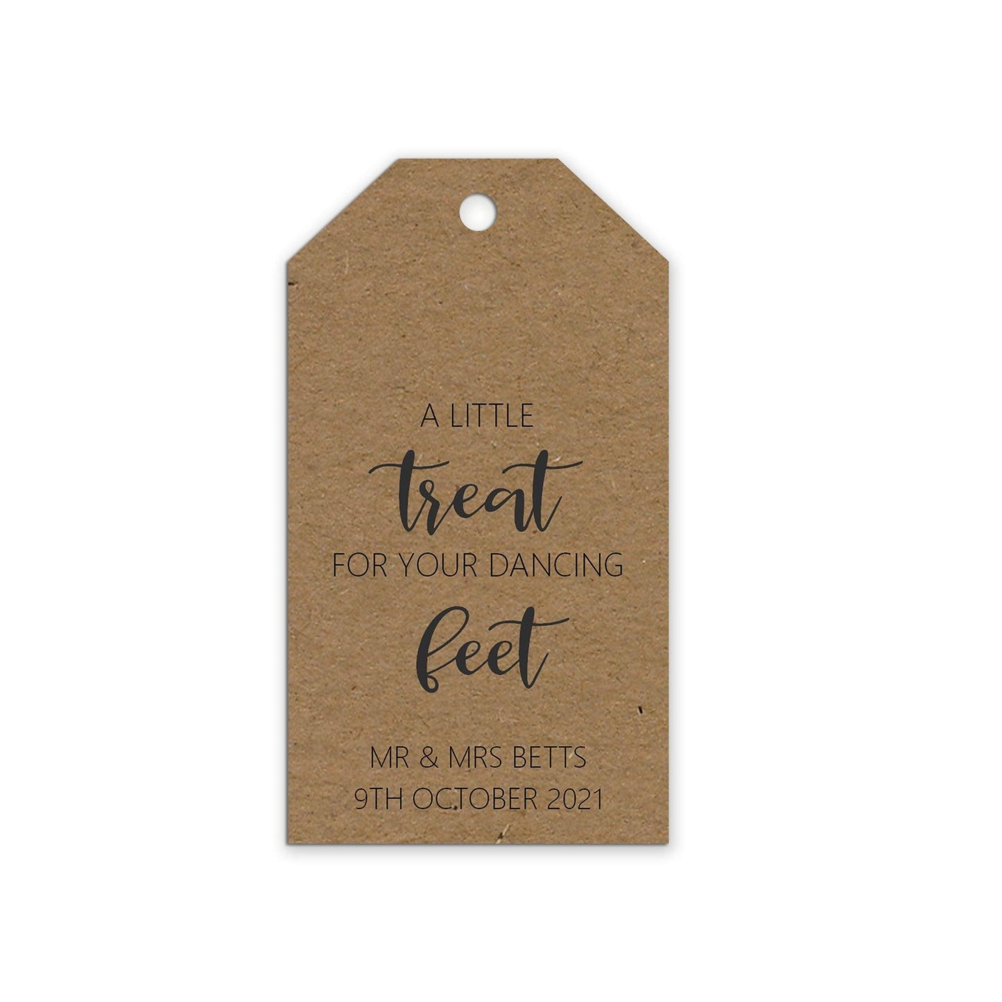  Kraft A little treat for your dancing feet, slipper or flip flop basket wedding gift tags, Personalised pack of 10 by PMPRINTED 