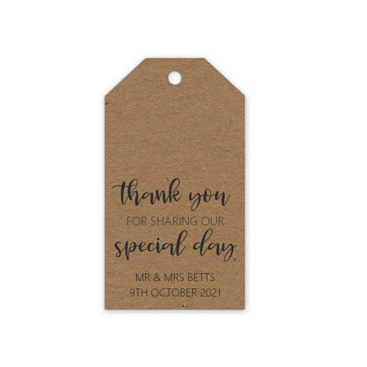  Kraft thank you for sharing our special day, wedding favour gift tag, Personalised pack of 10 by PMPRINTED 