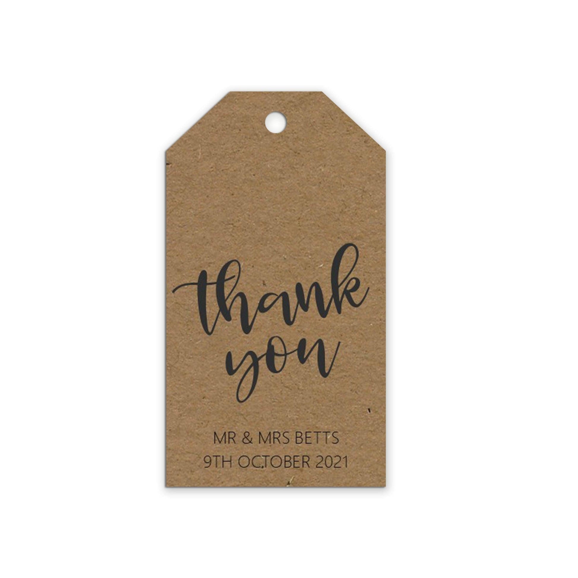  Kraft thank you, wedding favour gift tags, Personalised pack of 10 by PMPRINTED 
