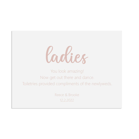  Ladies Bathroom Rose Gold Effect Wedding Sign, Personalised A5, A4, Or A3 by PMPRINTED 