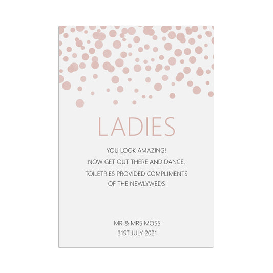  Ladies Toiletries Wedding Sign, Blush Confetti Personalised A5, A4, Or A3 by PMPRINTED 