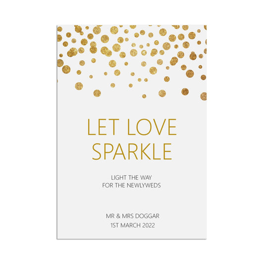  Let Love Sparkle Wedding Sign, Personalised Gold Effect A5, A5 Or A3 by PMPRINTED 
