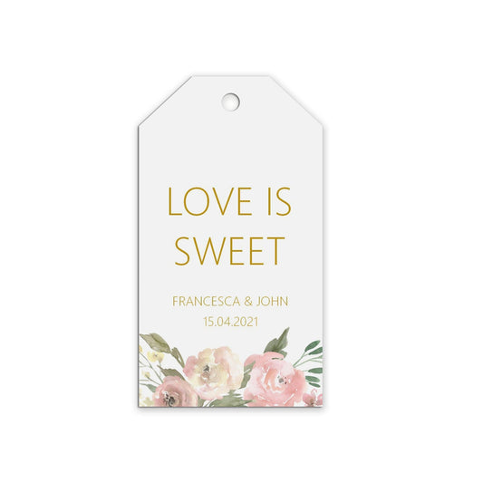  Love Is Sweet Wedding Gift Tags Personalised Blush Floral, Sold In Packs Of 10 by PMPRINTED 