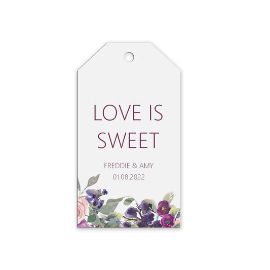  Love Is Sweet Wedding Gift Tags, Purple Floral Personalised Pack Of 10 by PMPRINTED 