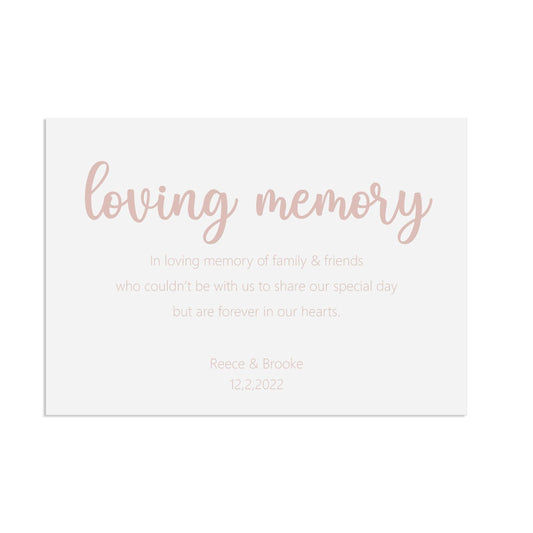  Loving Memory, Remembrance Rose Gold Effect Wedding Sign, Personalised A5, A4, Or A3 by PMPRINTED 