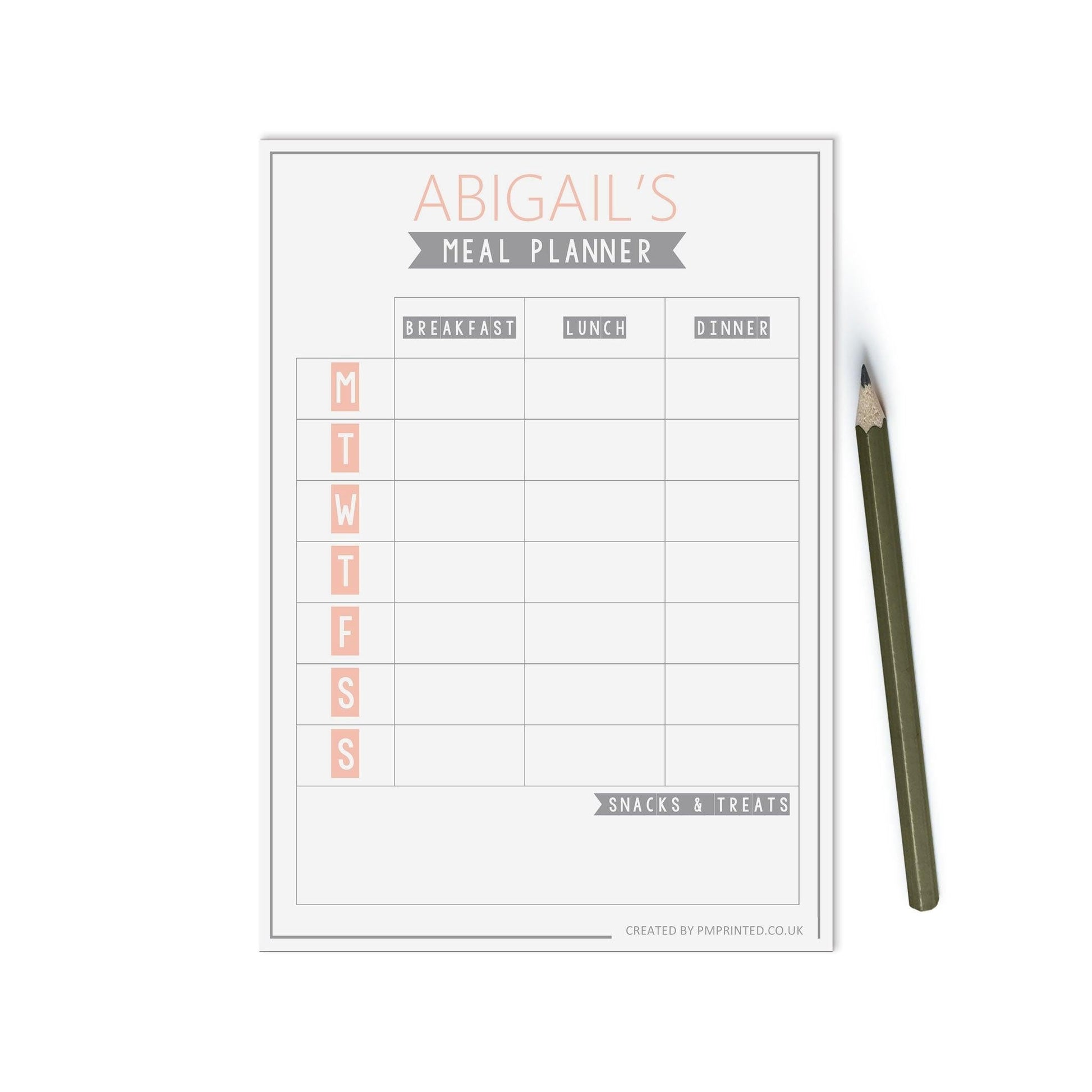  Meal Planner Notepad, Personalised A5 with 52 tear off pages, Productivity organiser notepad by PMPRINTED 