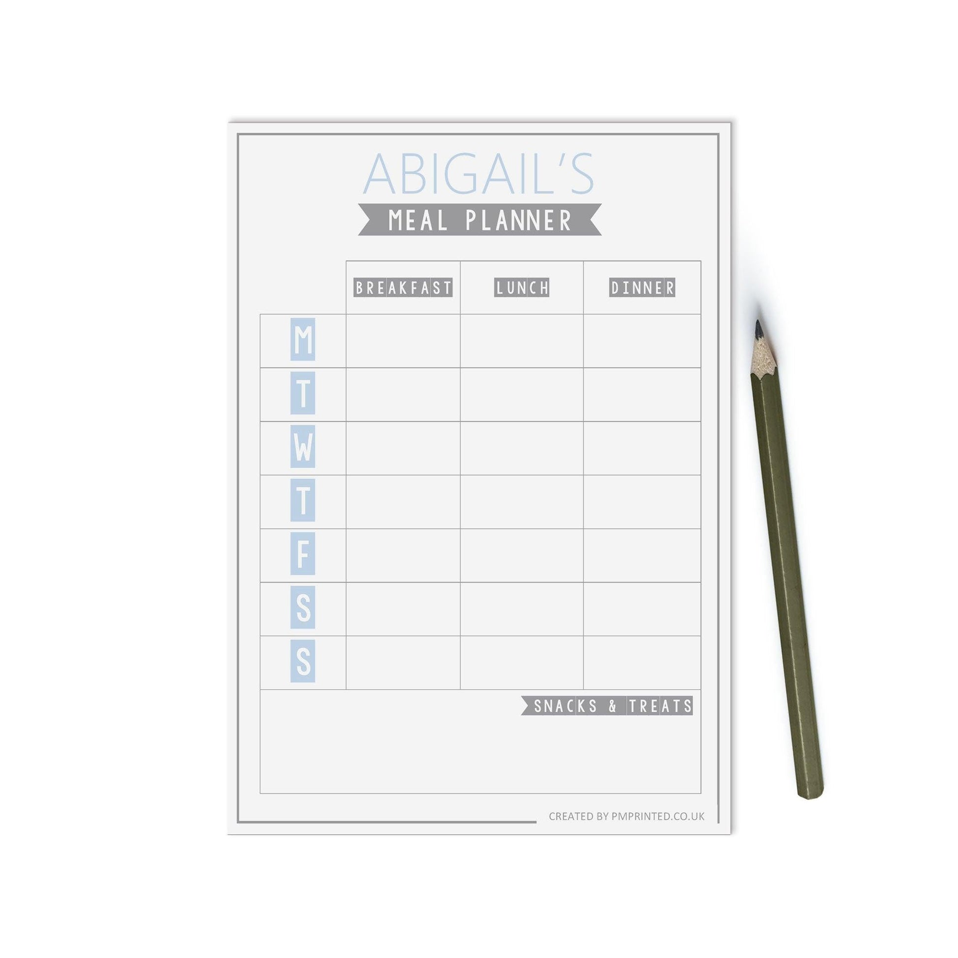  Meal Planner Notepad, Personalised A5 with 52 tear off pages, Productivity organiser notepad by PMPRINTED 