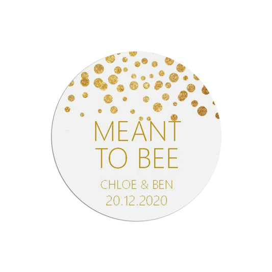  Meant To Bee Wedding Stickers, Gold Effect 37mm Round Personalised x 35 Stickers Per Sheet by PMPRINTED 