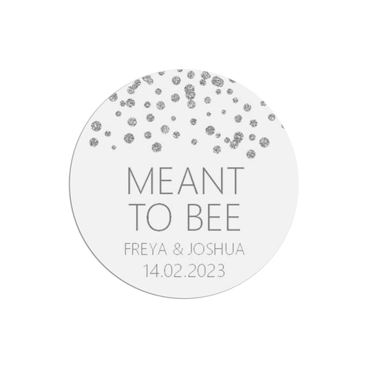  Meant To Bee Wedding Stickers, Silver Effect 37mm Round x 35 Stickers Per Sheet, Personalised At Bottom by PMPRINTED 