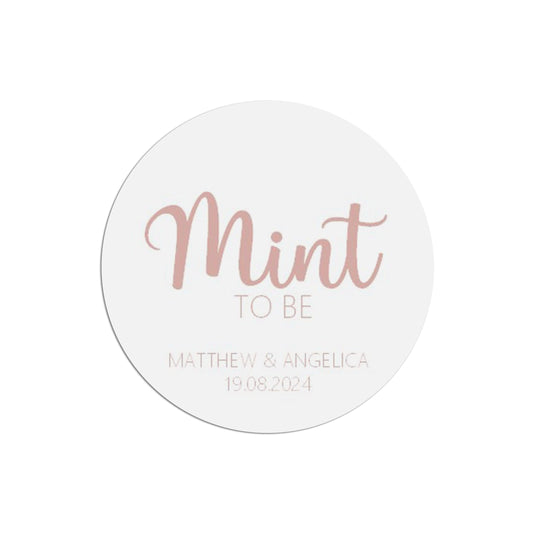 Mint To Be Wedding Sticker, Rose Gold Effect 37mm Round With Personalisation At The Bottom x 35 Stickers Per Sheet by PMPRINTED 