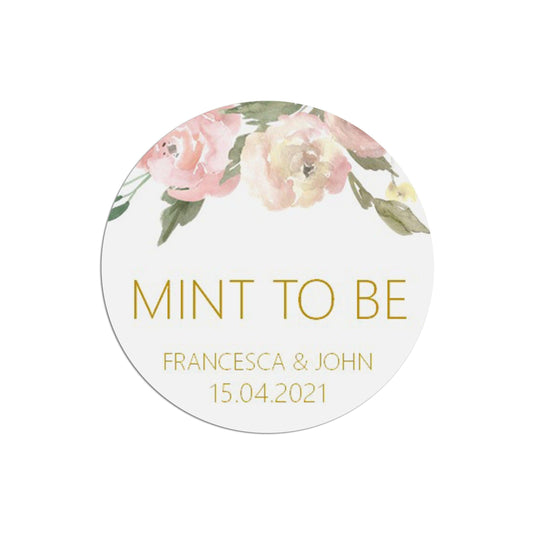  Mint To Be Wedding Stickers Blush Floral 37mm Round With Personalisation At The Bottom x 35 Stickers Per Sheet by PMPRINTED 