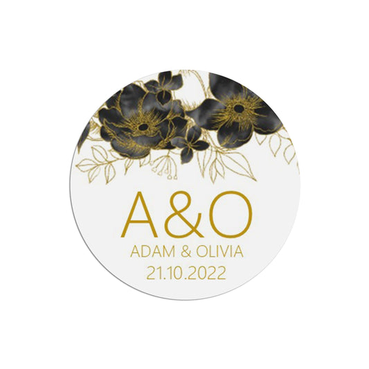 Monogram Black & Gold Stickers 37mm Round x 35 Personalised Stickers Per Sheet by PMPRINTED 