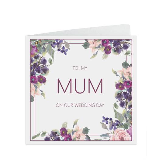  Mum Wedding Day Card, Purple Floral 6x6 Inches With A Kraft Envelope by PMPRINTED 