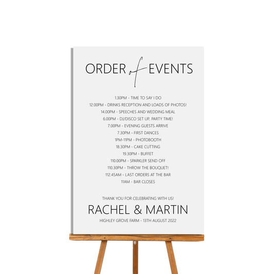  Order Of The Day Wedding Sign, Personalised Black & White Timeline Of Events by PMPRINTED 