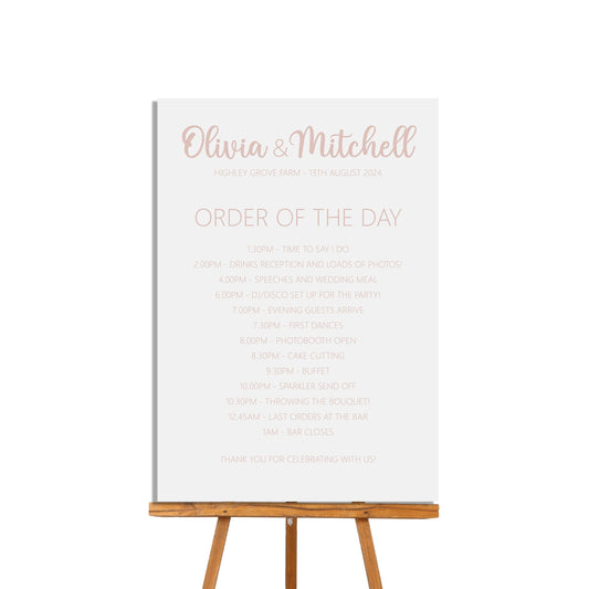  Order Of The Day Wedding Sign, Personalised Rose Gold Effect Timeline Of Events A4 Or A3 by PMPRINTED 
