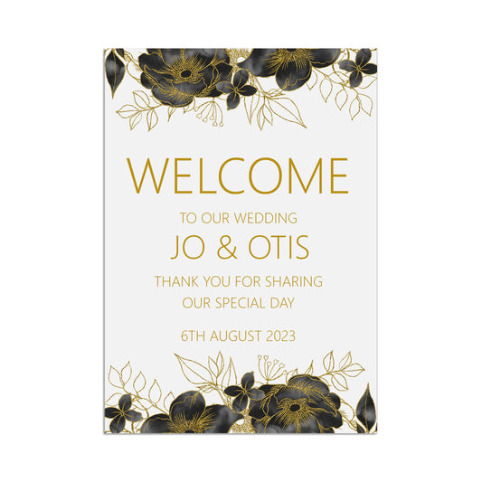 Black & Gold Welcome To Our Wedding Sign - 5 Sizes Available