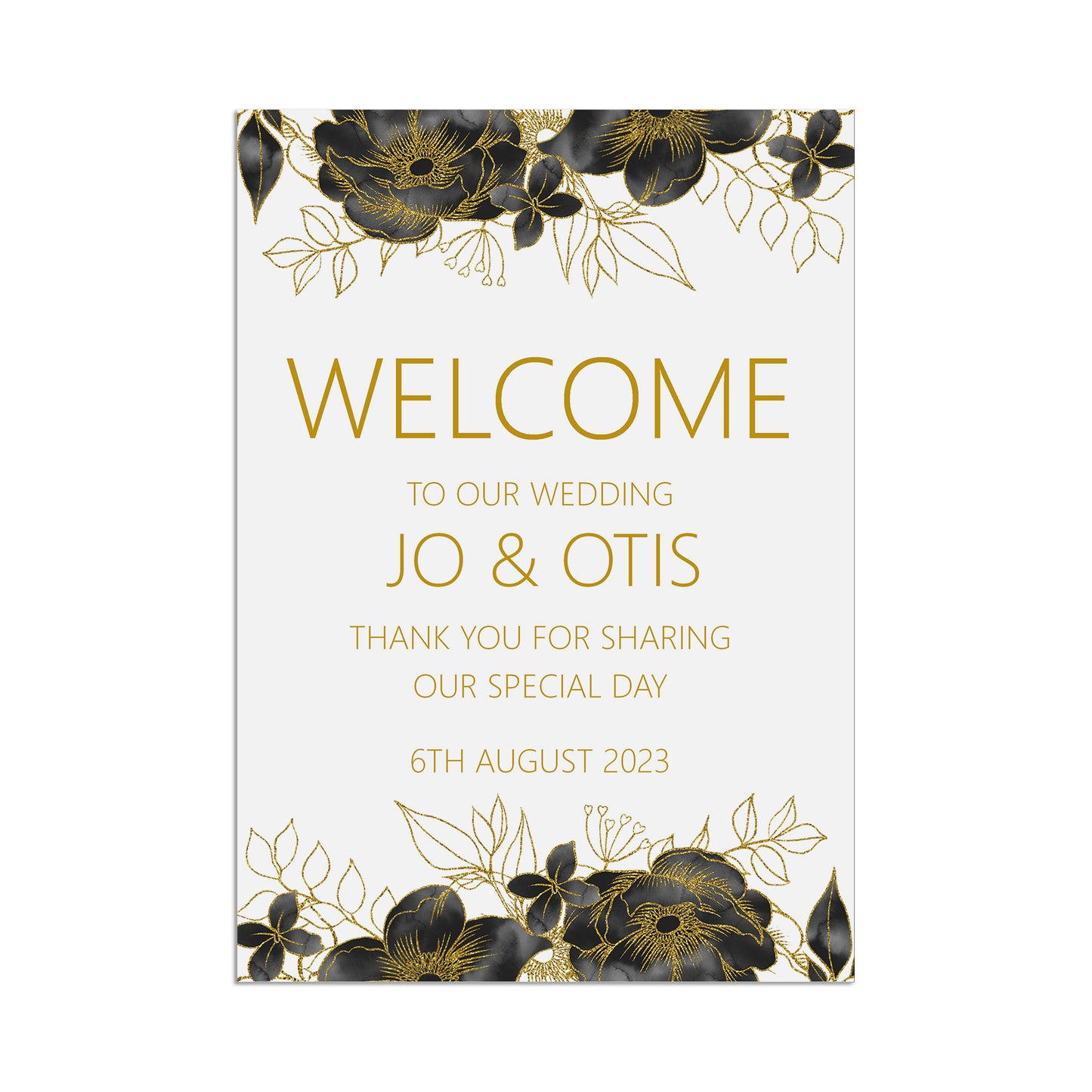Black & Gold Welcome To Our Wedding Sign