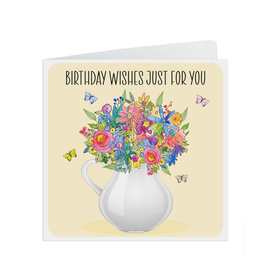 Vase of Flowers Birthday Wishes Just For You, Floral Birthday Card
