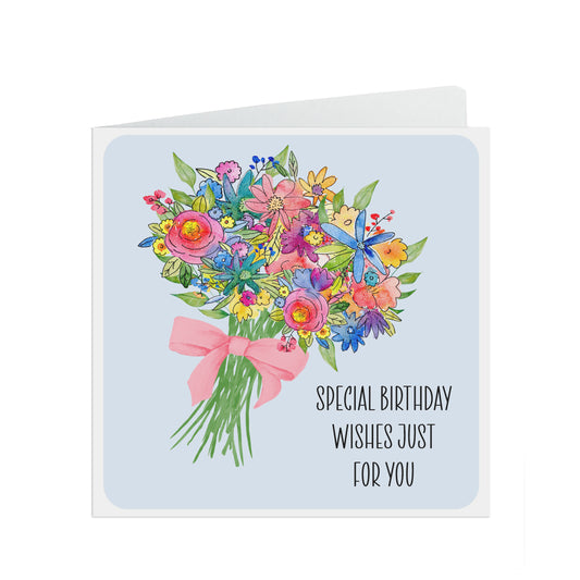 Bunch of Flowers Birthday Wishes Just For You, Floral Birthday Card