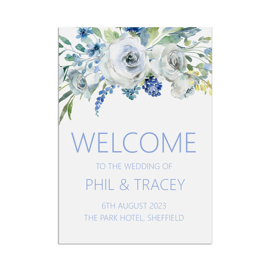 Blue Floral Welcome To The Wedding Of Sign - 5 Sizes Available