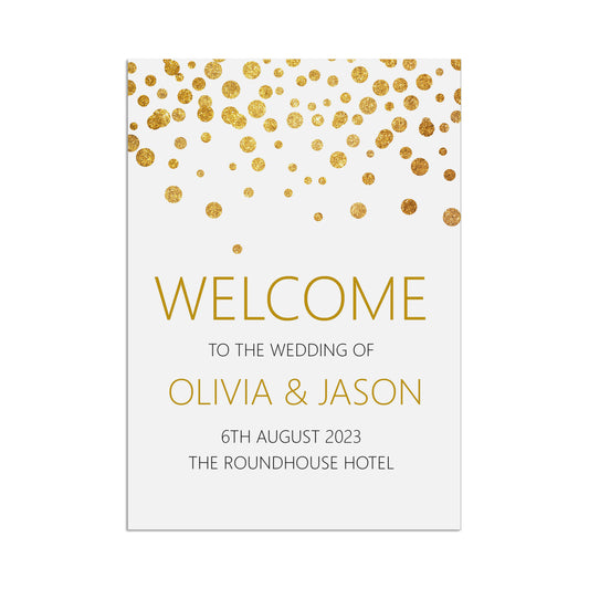 Gold Confetti Welcome To The Wedding Of Sign - 5 Sizes Available