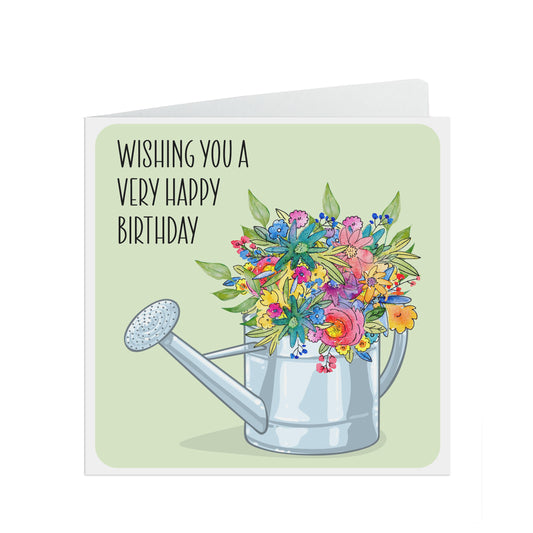 Watering Can Filled With Flowers, Floral Birthday Card
