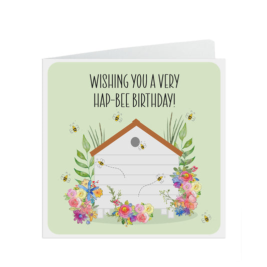 Garden Beehive with Flowers, Floral Birthday Card
