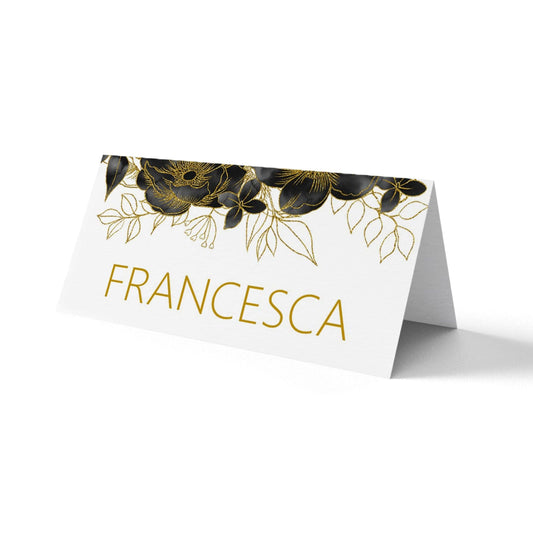  Personalised Printed Place Cards For Weddings & Parties, Black And Gold Floral Escort Cards by PMPRINTED 