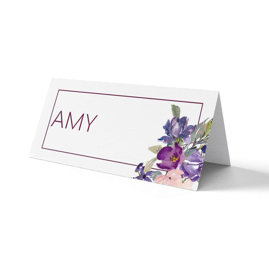  Personalised Printed Place Cards for Weddings & Parties, Purple Floral Escort Cards by PMPRINTED 