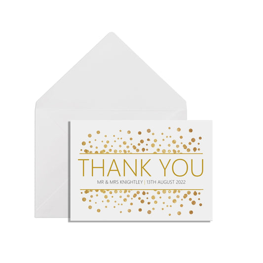  Personalised Thank You Cards, Gold Effect A6 With White Envelopes, Pack Of 10 by PMPRINTED 