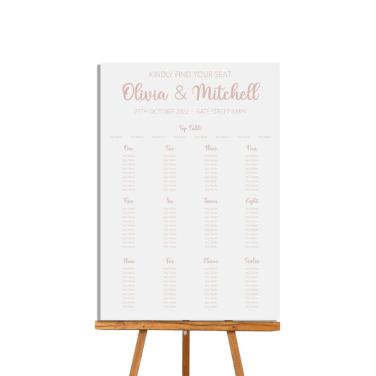 Rose Gold Wedding Table Plan Seating Chart - A2 Or A1 by PMPRINTED 