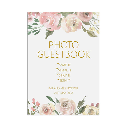  Photo Guest Book Wedding Sign, Personalised Blush Floral A5, A4 Or A3 Sign by PMPRINTED 
