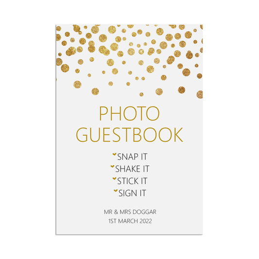  Photo Guest Book Wedding Sign, Personalised Gold Effect A5, A5 Or A3 by PMPRINTED 