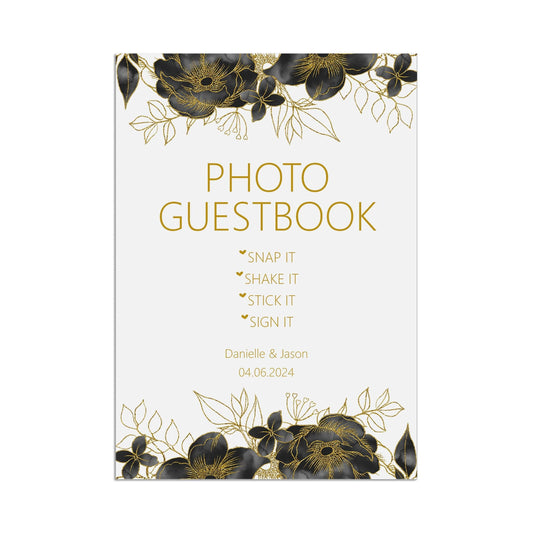 Photo Guestbook Wedding Sign, Black & Gold Personalised Printed Sign In Sizes A5, A4 or A3 by PMPRINTED 