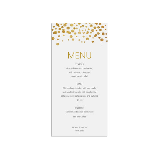 Printed Menu, Personalised Gold Effect Wedding Breakfast Menu Cards by PMPRINTED 