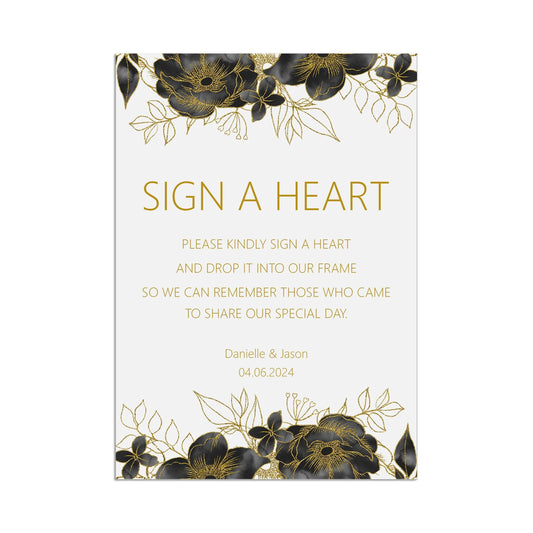  Sign A Heart Black & Gold Wedding Sign Personalised Printed Sign In Sizes A5, A4 or A3 by PMPRINTED 