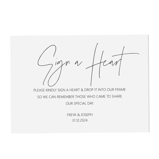  Sign A Heart Wedding Sign, Personalised Black & White A5, A4 Or A3 Sign by PMPRINTED 