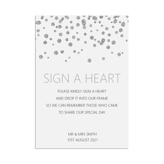  Sign A Heart Wedding Sign, Silver Effect Personalised & Printed A5, A4 Or A3 by PMPRINTED 