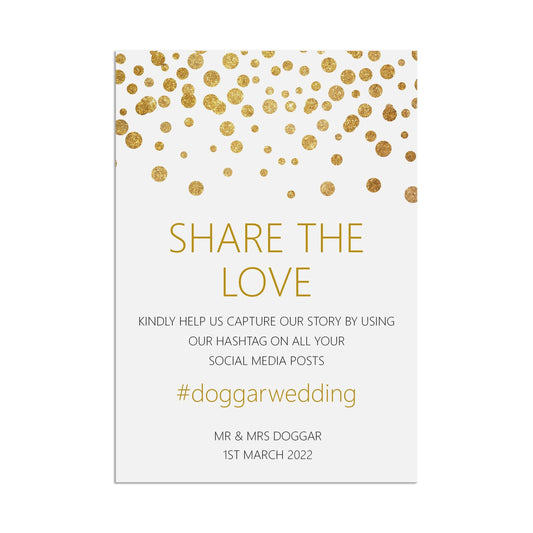 Social Media Hashtag Wedding Sign, Personalised Gold Effect A5, A5 Or A3 by PMPRINTED 
